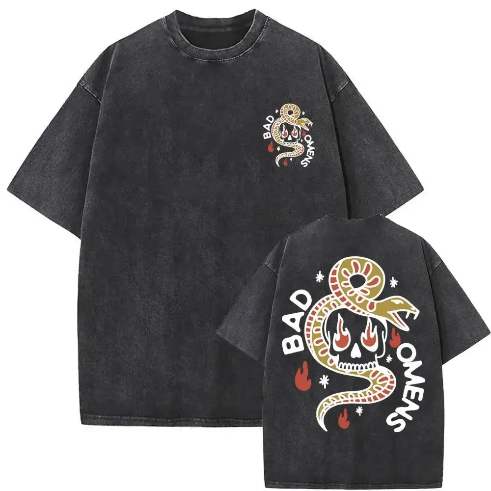 Mens Clothes Tee Shirt Homme Graphic T-Shirts Men Tshirt for Men Ropa Hombre Washed Vintage Bad Omens Print New in Top 61355